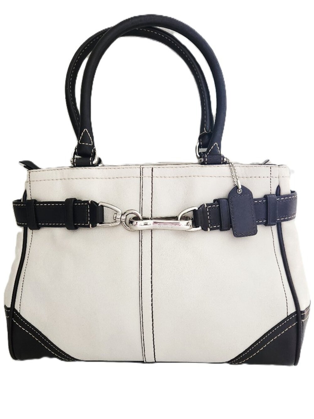 Euc Coach Hampton White & Black Satchel Tote Bag Purse